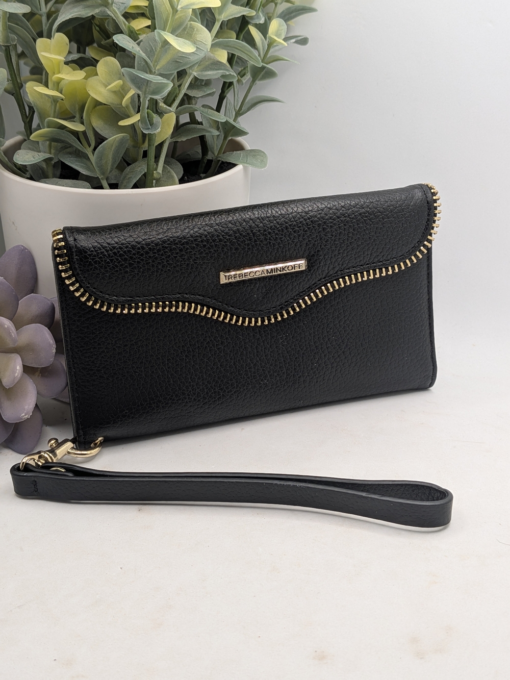 Rebecca Minkoff Black Pebbled Leather Card Holder